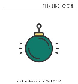 Christmas ball thin line icon. New Year celebration outline decorated pictogram. Xmas winter element. Vector simple flat linear design. Logo illustration. Silhouette symbols. Christmas tree toy ball