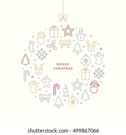 christmas ball thin line icons