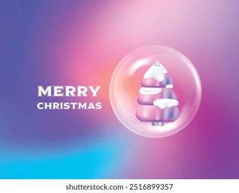 Juguete de la bola de la Navidad en estilo cromado del color del gradiente. Fondo de vacaciones de invierno con bola de fantasía pastel degradado. ilustración Vector premium.