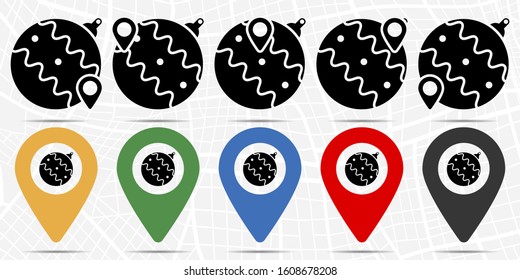 Christmas ball toy icon in location set. Simple glyph, flat illustration element of christmas theme icons