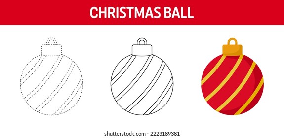 Christmas Ball tracing and coloring worksheet for kids