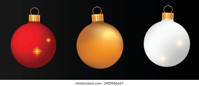 Christmas ball and transparent glass with snow effect isolated on white background. Collection different Christmas ball template. New year toy decoration - stock vector