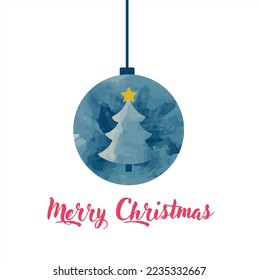 Christmas ball with a tree and the inscription Merry Christmas.