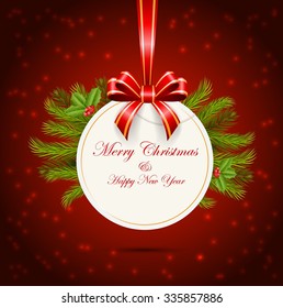 Christmas ball and tree of on red background. vector