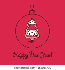 Christmas ball with Christmas tree. Vector illustration. You can use it  for design of greeting card.