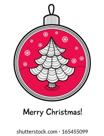 Christmas ball with Christmas tree. Vector illustration. You can use it  for design of greeting card.