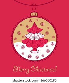 Christmas ball with Christmas tree. Vector illustration. You can use it  for design of greeting card.
