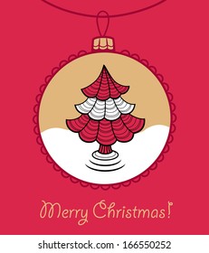 Christmas ball with Christmas tree. Vector illustration. You can use it  for design of greeting card.