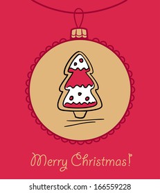 Christmas ball with Christmas tree. Vector illustration. You can use it  for design of greeting card.
