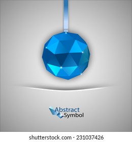 Christmas ball as triangles sphere. Blue vector decoration.