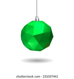 Christmas ball as triangles sphere. Green vector decoration.