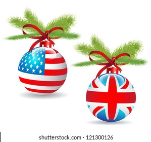 Christmas ball with US,United Kingdom flag.Vector