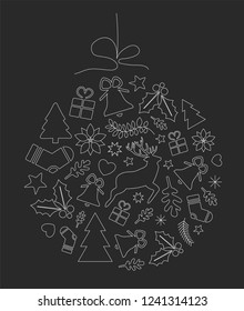a Christmas ball from various Christmas objects with a greeting text