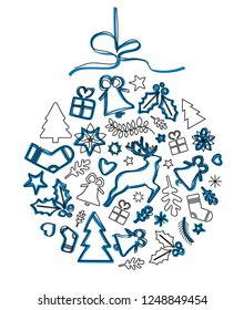 a Christmas ball from various Christmas objects with a greeting text