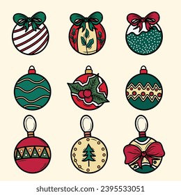 Vector de bolas de Navidad, bola de navidad dibujada a mano, bola de navidad vectorial, año nuevo