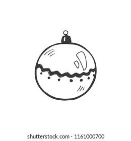 Christmas ball vector illustration isolated on white background. Hand drawn Christmas symbol. Doodle style.