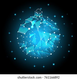 Christmas ball, vector illustration , low poly design, Christmas decoration, blue