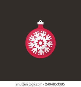Ilustración vectorial de bola de Navidad, icono plano de bola de navidad roja, concepto de adornos y decoraciones tradicionales de invierno
