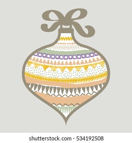 Christmas ball vector illustration. Vintage winter holiday background. Winter retro card template.