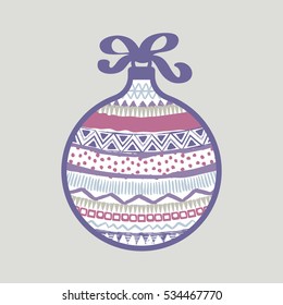 Christmas ball vector illustration. Vintage winter holiday background. Retro card template.