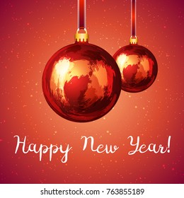 Christmas ball vector isolated illustration on red background.