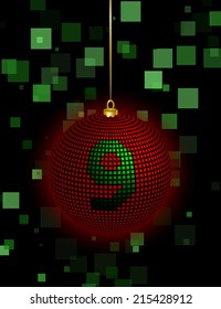 Christmas Ball Vector Square Design with the number 9