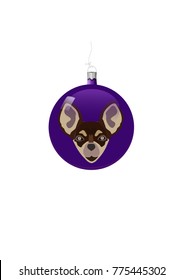 Christmas ball. Violet dog new year ball 2018