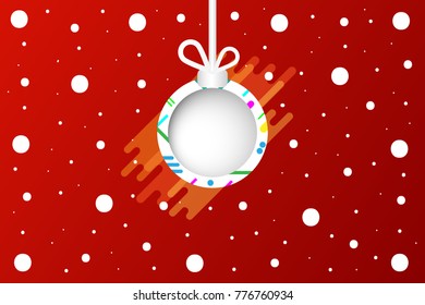 Christmas ball white Design on red background Vector illustration