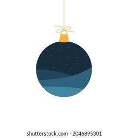 Christmas ball with winter landscape. Template for winter festive design. Isolated vector illustration 