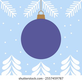 Christmas ball in winter snowy landscape background. Vector illustration.