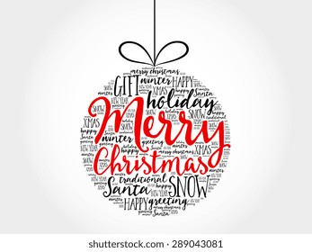 Christmas ball word cloud, holidays lettering collage