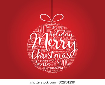 Christmas ball word cloud, holidays lettering collage