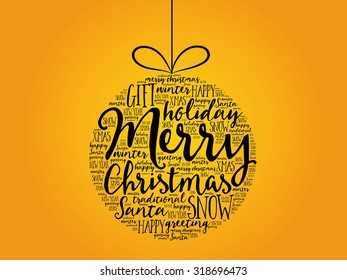 Christmas ball word cloud, holidays lettering collage