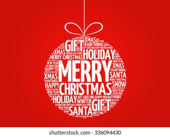 Christmas ball word cloud, holidays lettering collage