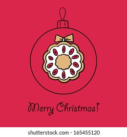 Christmas ball with Christmas wreath. Vector illustration. You can use it  for design of greeting card.