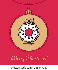 Christmas ball with Christmas wreath. Vector illustration. You can use it  for design of greeting card.