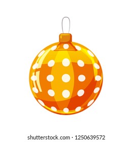 Christmas ball yellow, gold, white colour decorated on white background, illustration, vector, isolated