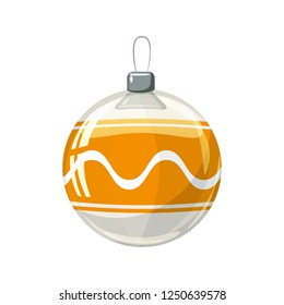 Christmas ball yellow, gold, white colour decorated on white background, illustration, vector, isolated