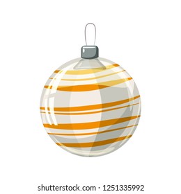 Christmas ball yellow, gold, white colour decorated on white background, illustration, vector, isolated