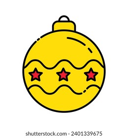 Ilustración de vectores de iconos amarillos de la bola de Navidad aislados en fondo blanco. Uso para Navidad, Decoración, Tarjeta de felicitación Etc.