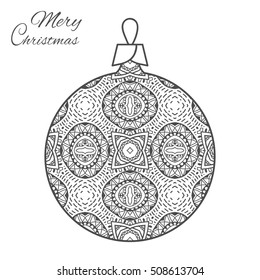 Christmas ball zen-doodle ornate pattern. New Year 2017. Vector hand drawn artistic ethnic ornament for adult coloring book page. Art therapy. Isolated element for t-shirt print, poster, logo, tattoo