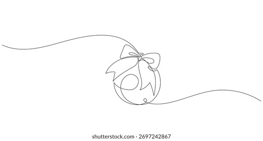 Bola de Navidad, continúa un boceto de dibujo a mano de una sola línea. Ilustración de stock de Vector aislado en el fondo blanco para el Anuncio de vacaciones de invierno de Plantilla de diseño, tarjeta, invitación. Trazo editable