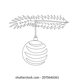 Christmas ball,one line art,continuous contour.Hand drawn decoration,new year toy,festive element.For New Year holiday cards,coloring book, posters,banners,calendars,print.Isolated.Vector