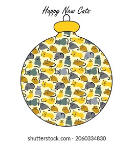 Christmas balloon for a pet. Vector greeting card, poster, flyer for pet stores or hotel, Veterinary clinics. Happy New Cat text