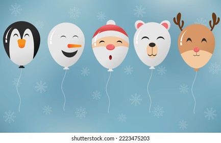 Christmas balloons vector illustration. Party balloons decorations christmas, birthday, celebration and anniversary