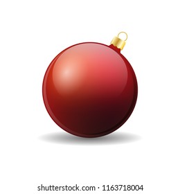 Christmas ball,red realistic vector isolated on white background.