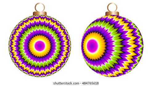 Christmas balls with abstract colorful pattern (optical expansion illusion)