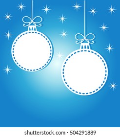 Christmas balls blue decoration card. Vector illustration