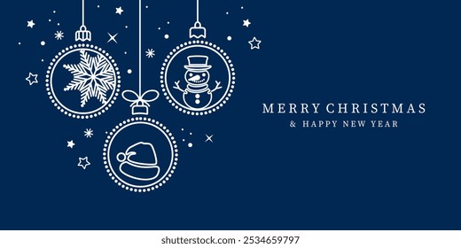 Christmas balls border isolated on a blue background. Christmas card with holidays decoration.Christmas balls border . Marry Christmas and Happy New Year background.