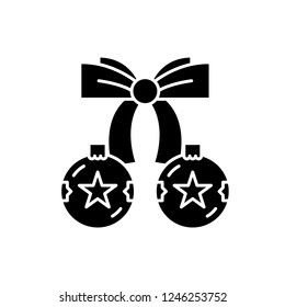 Christmas balls with bow black icon, vector sign on isolated background. Christmas balls with bow concept symbol, illustration 